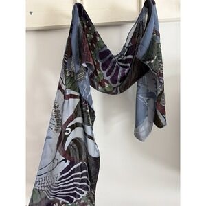 DANA HERBERT PEACOCK FLORAL VELVET SHEER RAYON SILK SCARF 61" X 10" Boho